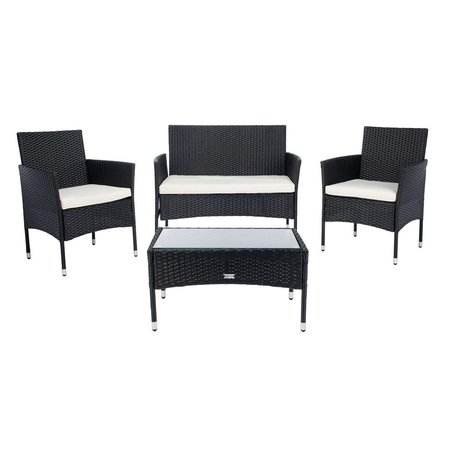 SAFAVIEH Abdul Living Set; Black Frame & White Cushion PAT7504A